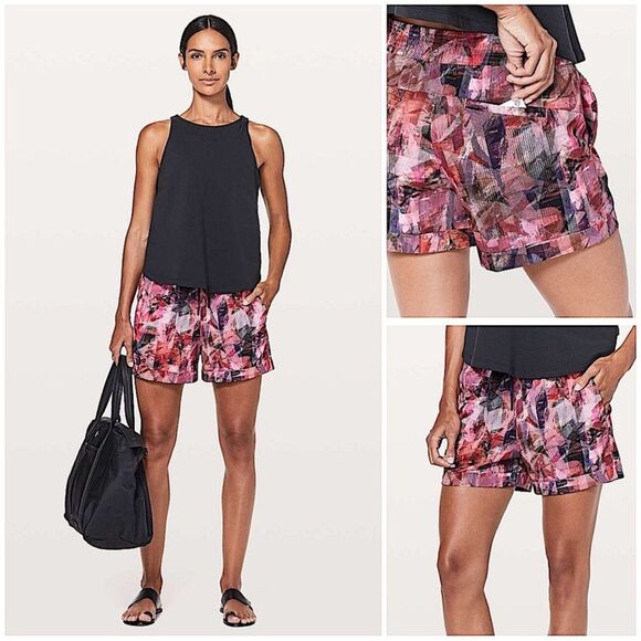 Lululemon Spring Break Away Short *4-way Stretch 3" Sun Dazed Multi Pink Sz 10 - Picture 1 of 8